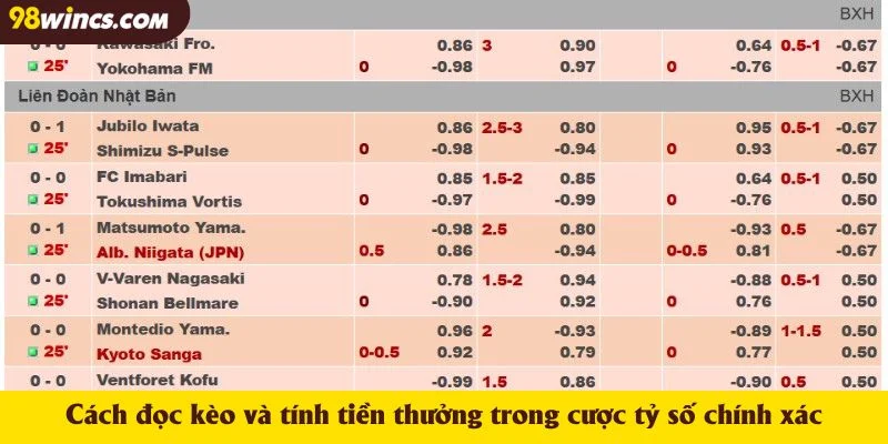 Cách đọc kèo và tính tiền thưởng trong cược tỷ số chính xác