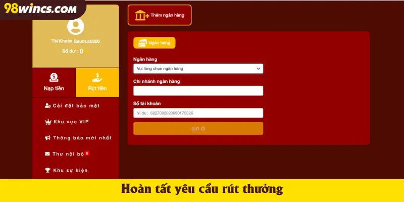 Hoàn tất yêu cầu rút thưởng