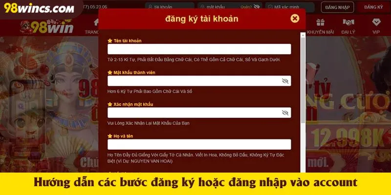 Hướng dẫn các bước đăng ký hoặc đăng nhập vào account