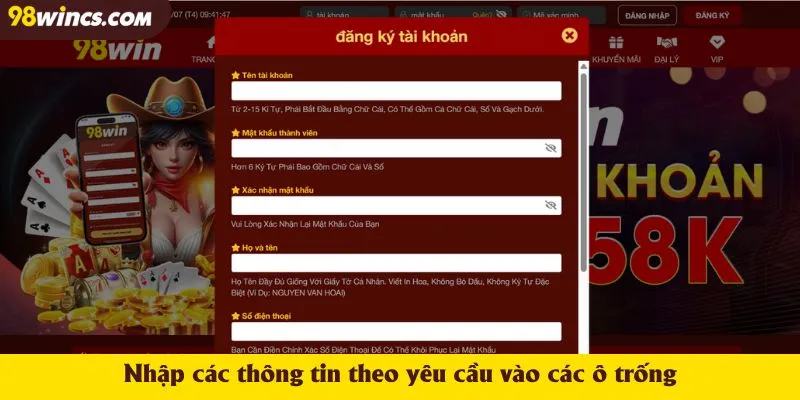 Nhập các thông tin theo yêu cầu vào các ô trống